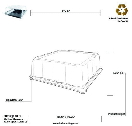 PETE Lid for 10" x 10" Square Serving Platter - Decodine