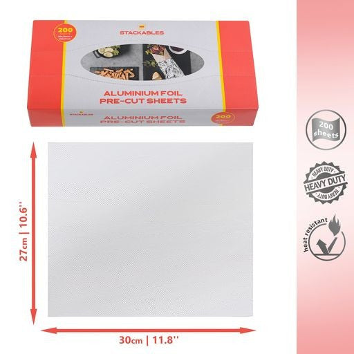200 Pre Cut Aluminium Foil Sandwich Sheets Pop-up Foil Sheets Heavy Duty Food Service & Kitchen Foil Wrap Sheet - Decodine