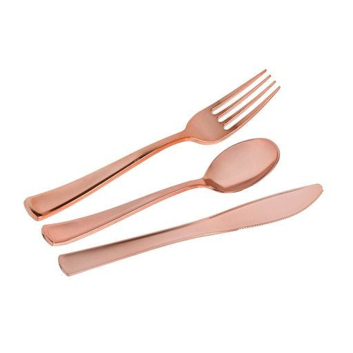 Rose Gold Polished Plastic Cutlery Combo Set of 120 - Decodine