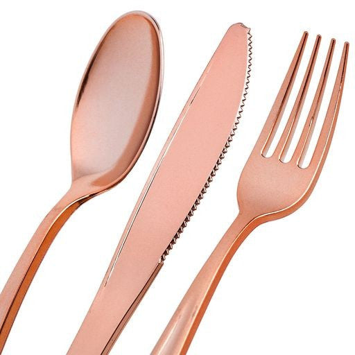 Rose Gold Polished Plastic Cutlery Combo Set of 120 - Decodine