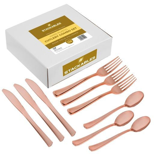 Rose Gold Polished Plastic Cutlery Combo Set of 120 - Decodine