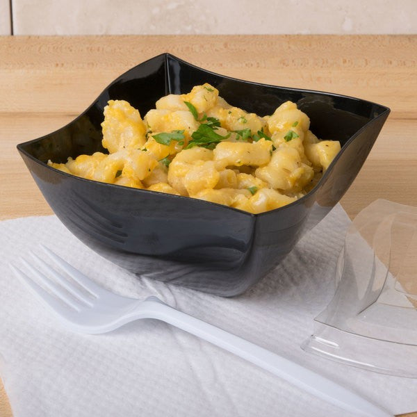 Square Black Plastic Waved Designed Serving Bowls - Decodine
