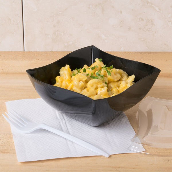 Square Black Plastic Waved Designed Serving Bowls - Decodine