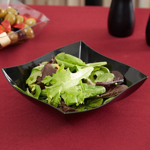 Square Black Plastic Waved Designed Serving Bowls - Decodine
