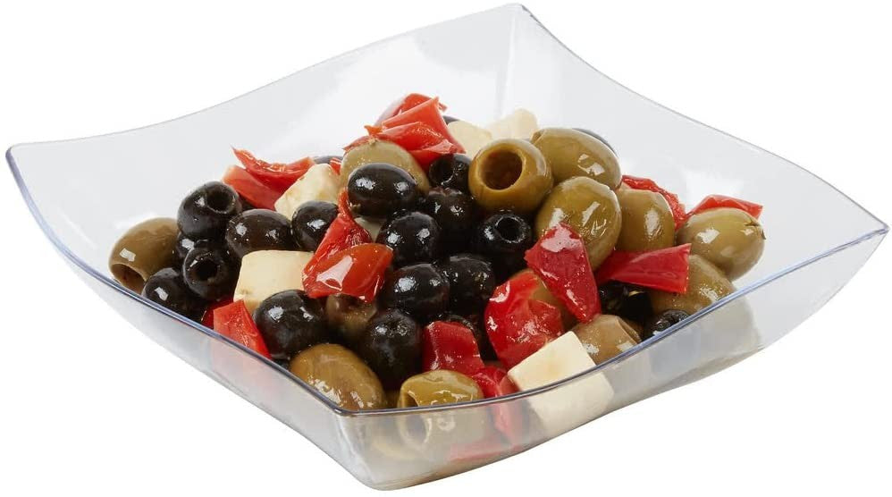 Square Clear Plastic Waved Designed Serving Bowls - Decodine