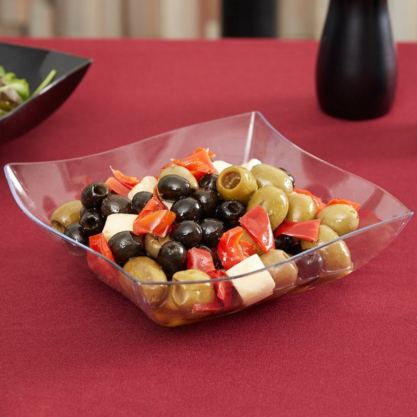 Square Clear Plastic Waved Designed Serving Bowls - Decodine