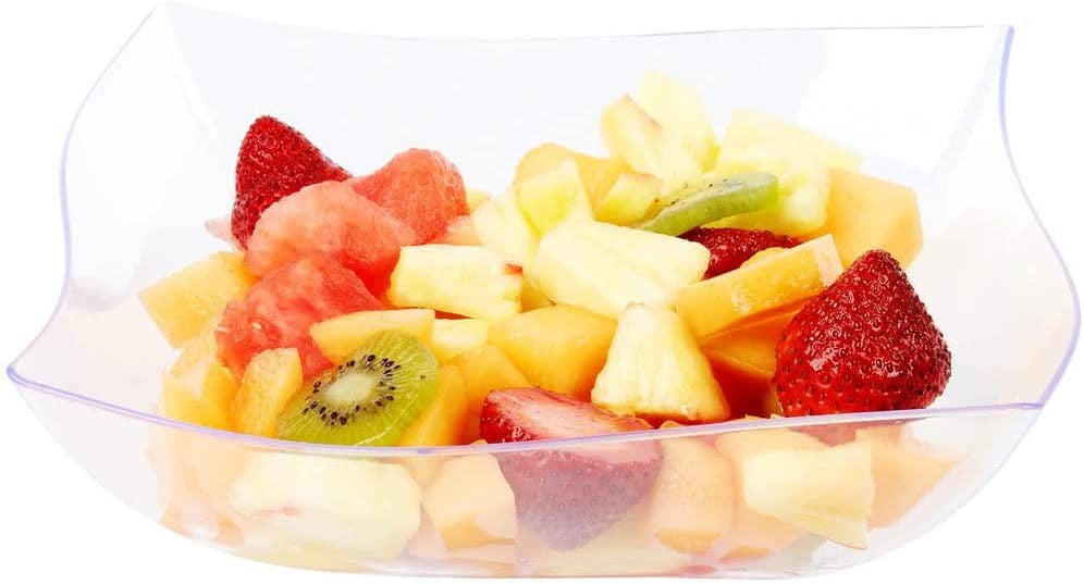 Square Clear Plastic Waved Designed Serving Bowls - Decodine