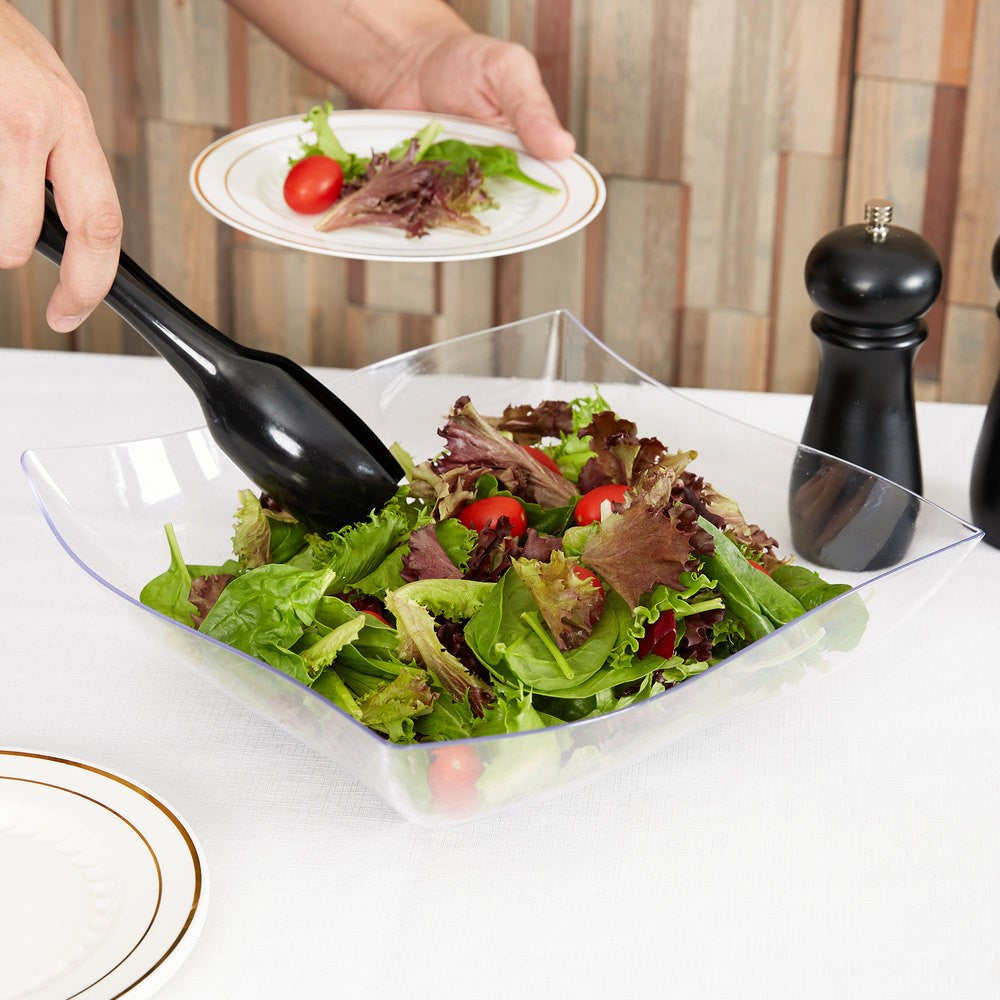 Square Clear Plastic Waved Designed Serving Bowls - Decodine