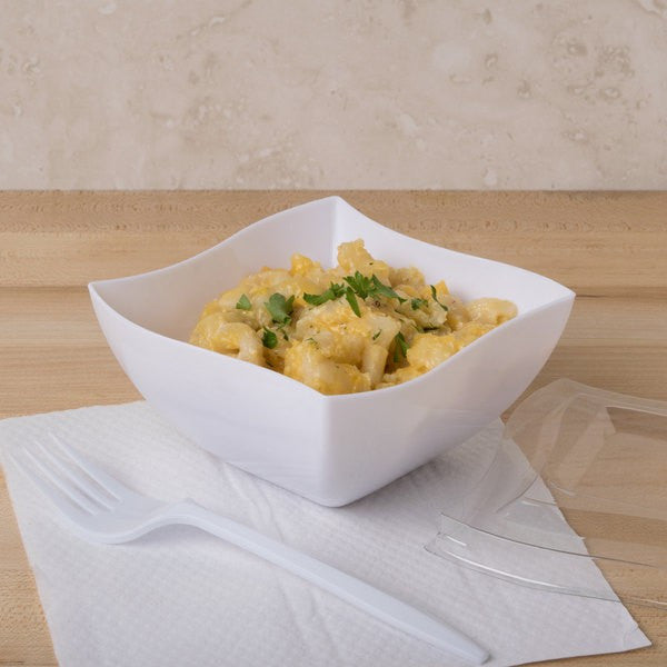 Square White Plastic Waved Designed Serving Bowls - Decodine