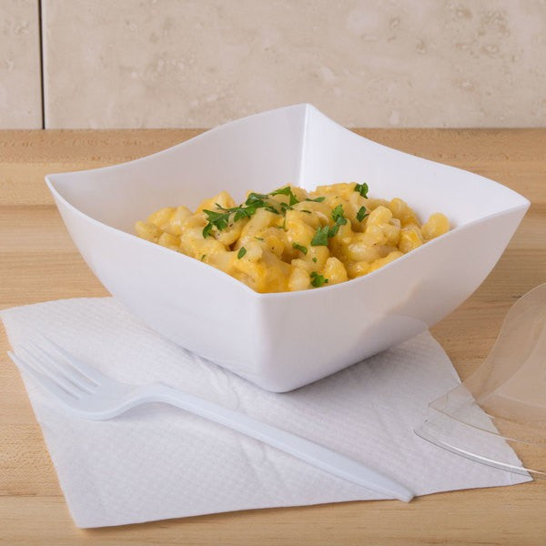 Square White Plastic Waved Designed Serving Bowls - Decodine
