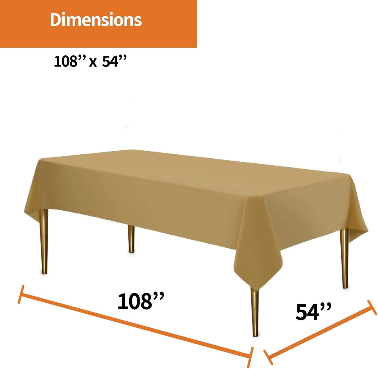 Premium Plastic Gold Tablecloth Disposable Plastic Table Cover for Rectangle Tables 54" x 108" - Decodine