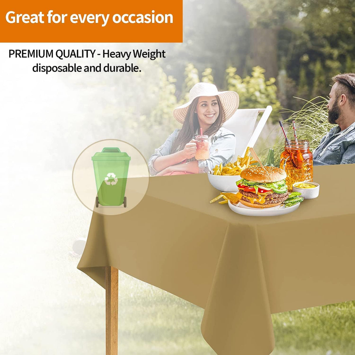 Premium Plastic Gold Tablecloth Disposable Plastic Table Cover for Rectangle Tables 54" x 108" - Decodine