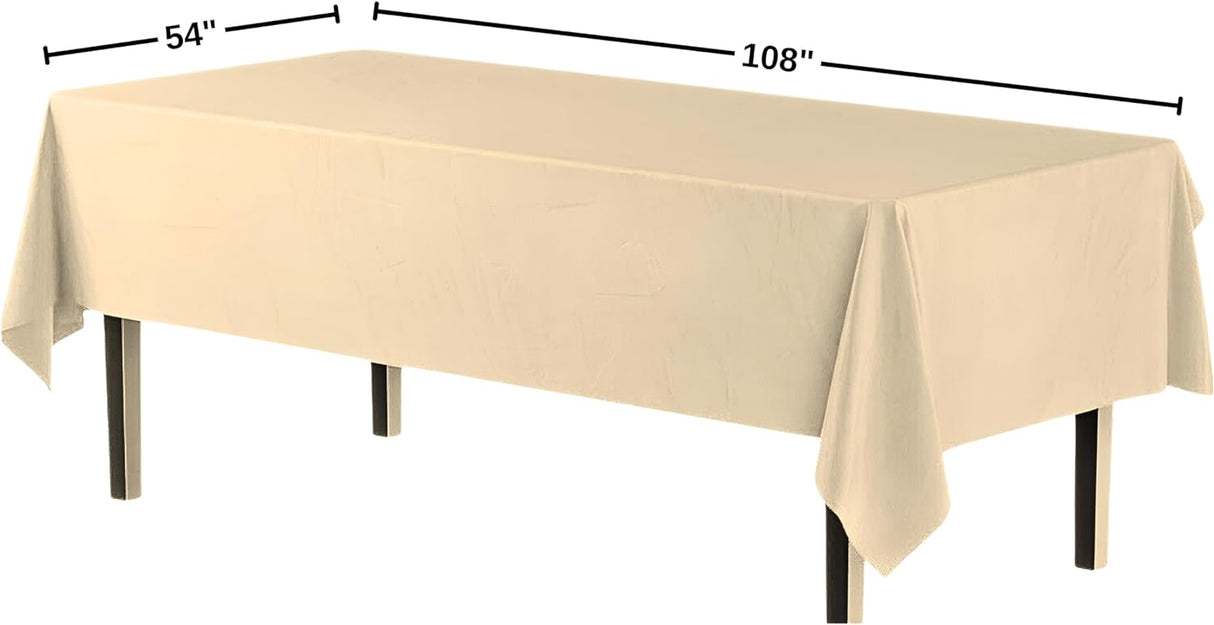 Premium Plastic Ivory Tablecloth Disposable Plastic Table Cover for Rectangle Tables 54" x 108" - Decodine