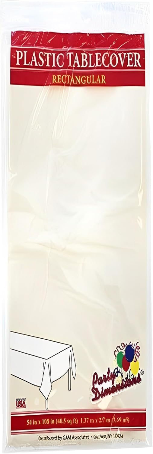 Premium Plastic Ivory Tablecloth Disposable Plastic Table Cover for Rectangle Tables 54" x 108" - Decodine