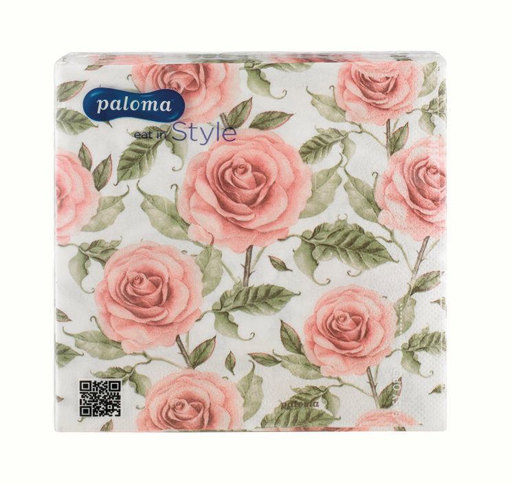 20 Pack Square Rose Design Floral Dinner Napkins 33 x 33cm 3ply - Decodine