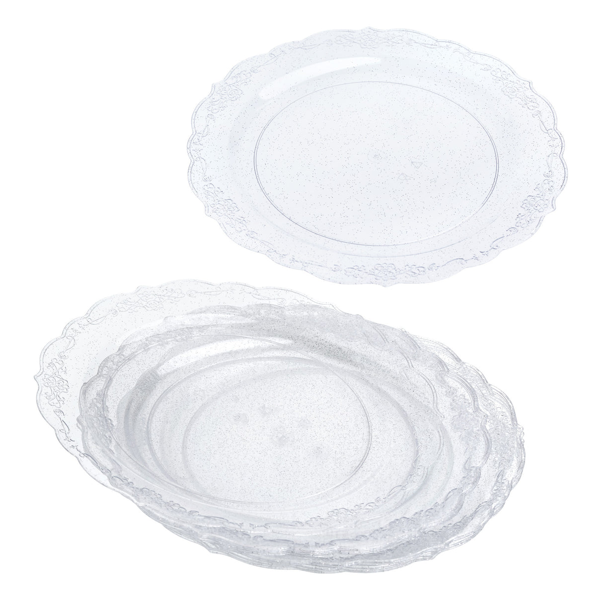 Pack of 10 Glittered Silver "10 Plastic Party Plates 25cm - Decodine