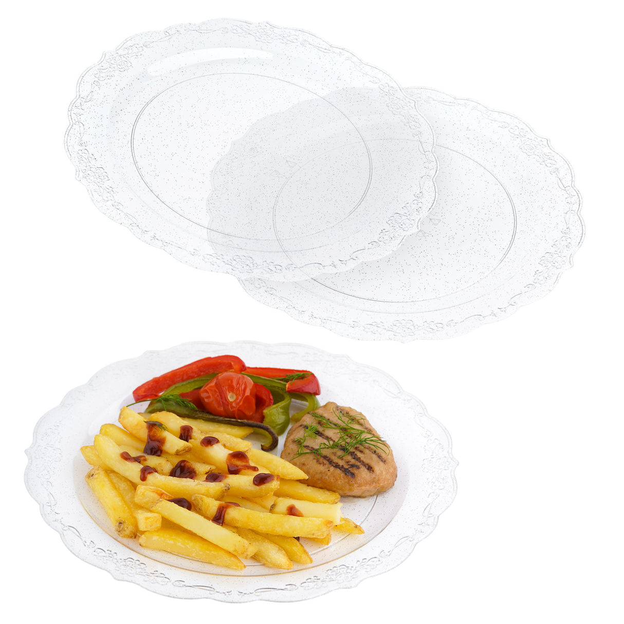 Pack of 10 Glittered Silver "10 Plastic Party Plates 25cm - Decodine