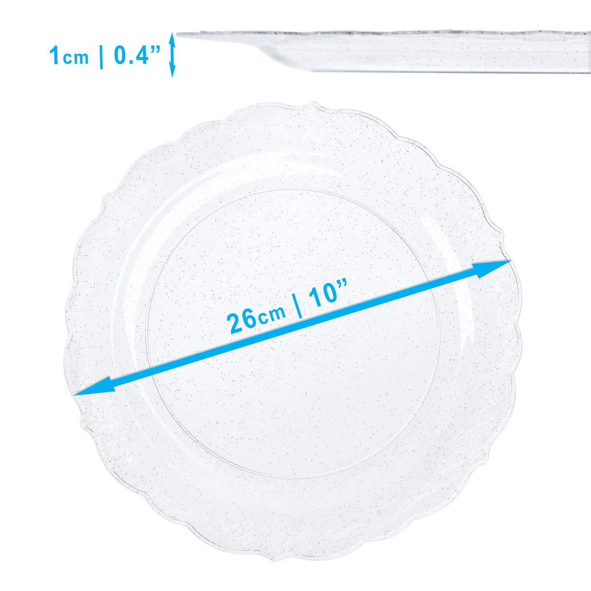 Pack of 10 Glittered Silver "10 Plastic Party Plates 25cm - Decodine