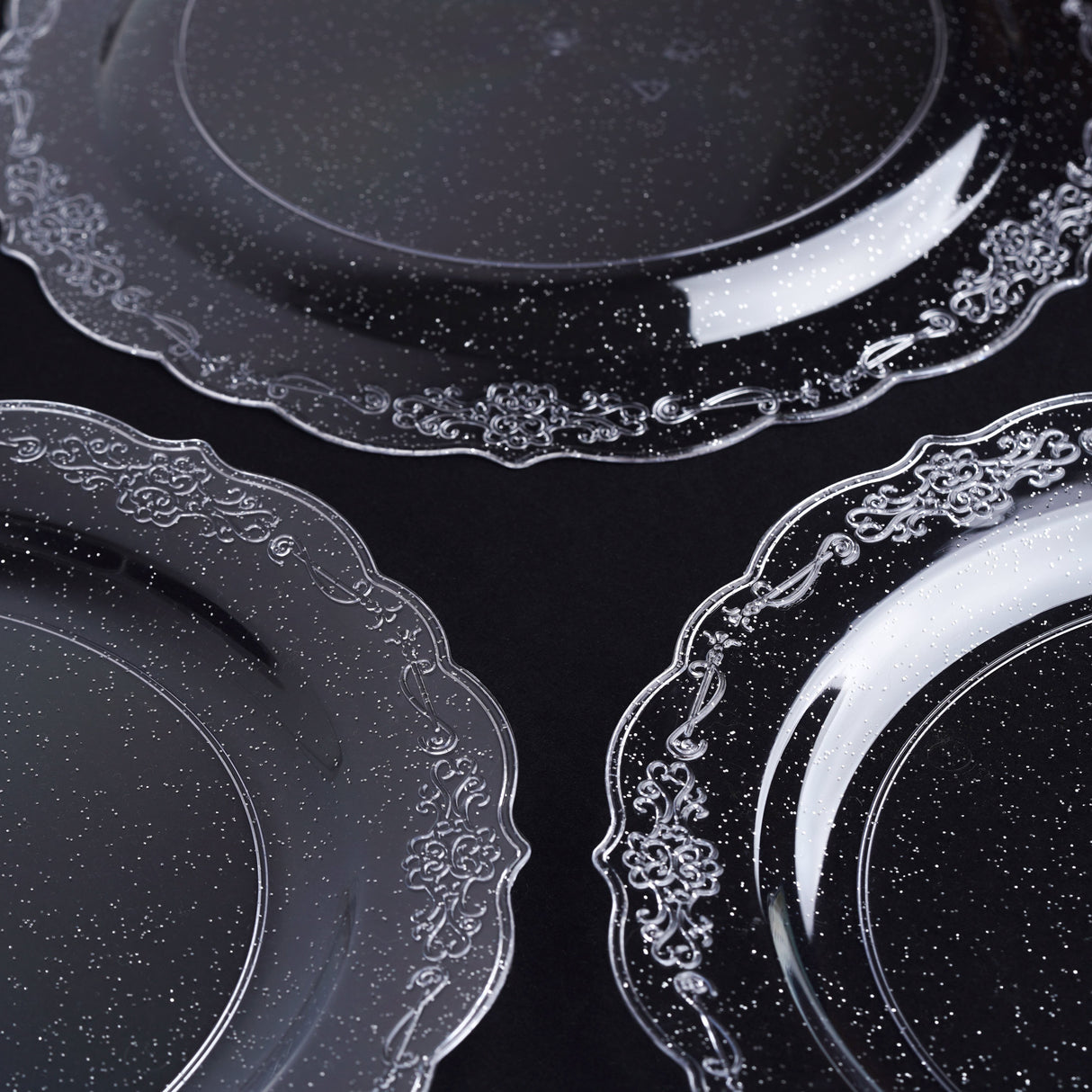 Pack of 10 Glittered Silver "10 Plastic Party Plates 25cm - Decodine