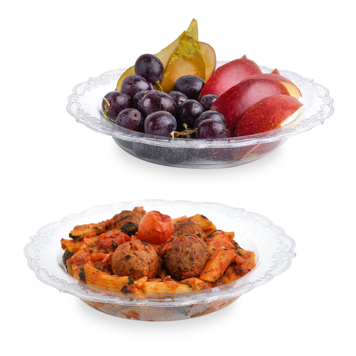 Pack of 10 Glittered Silver 12oz Plastic Party/Soup Bowls - Decodine