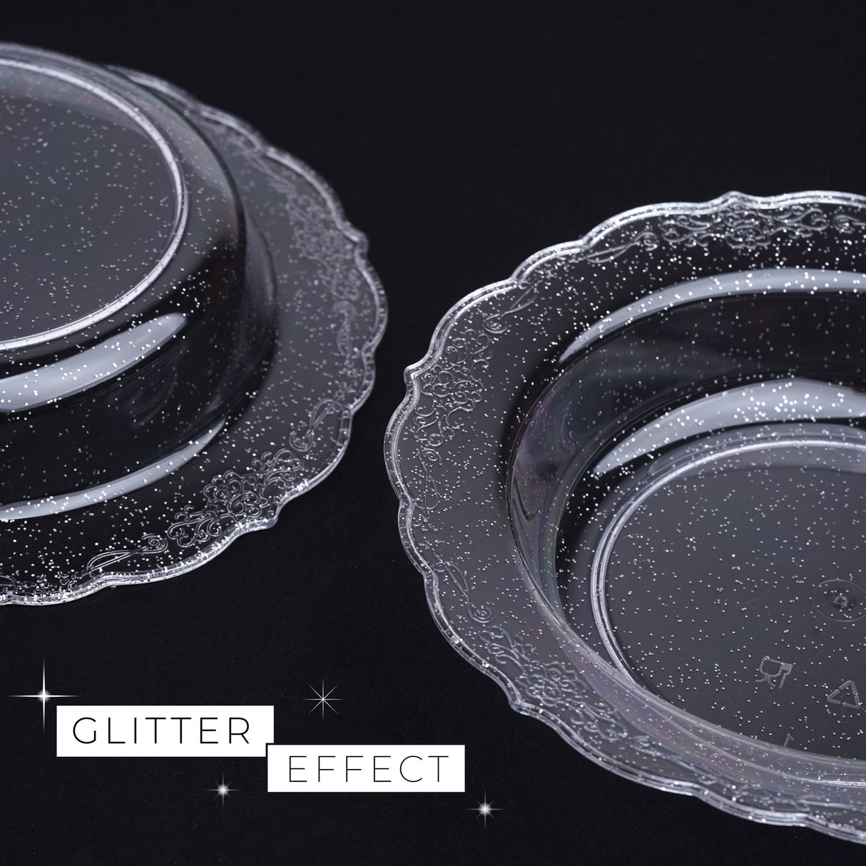 Pack of 10 Glittered Silver 12oz Plastic Party/Soup Bowls - Decodine