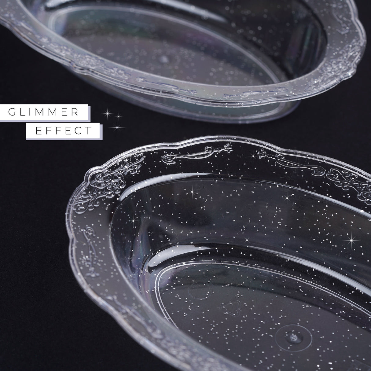 Pack of 10 Glittered Silver 6oz Plastic Mini Dessert Bowls - Decodine