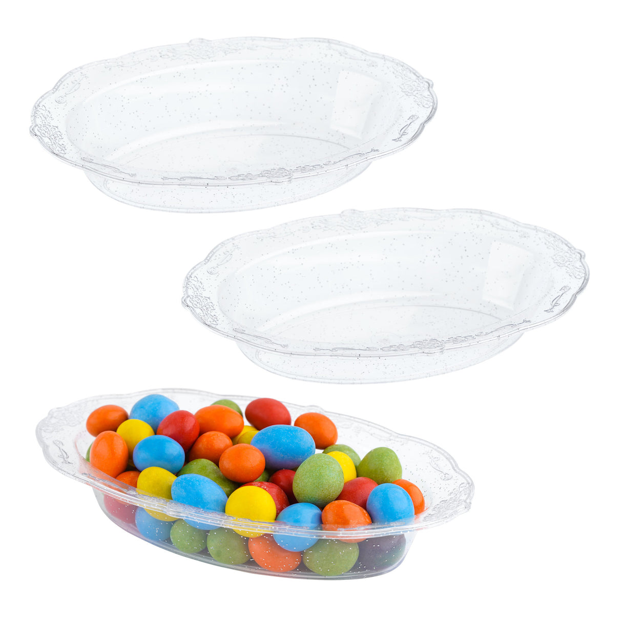 Pack of 10 Glittered Silver 6oz Plastic Mini Dessert Bowls - Decodine