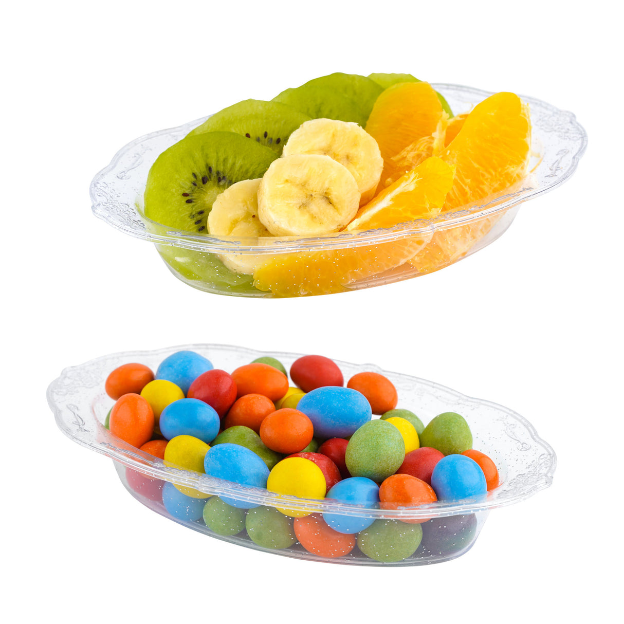 Pack of 10 Glittered Silver 6oz Plastic Mini Dessert Bowls - Decodine