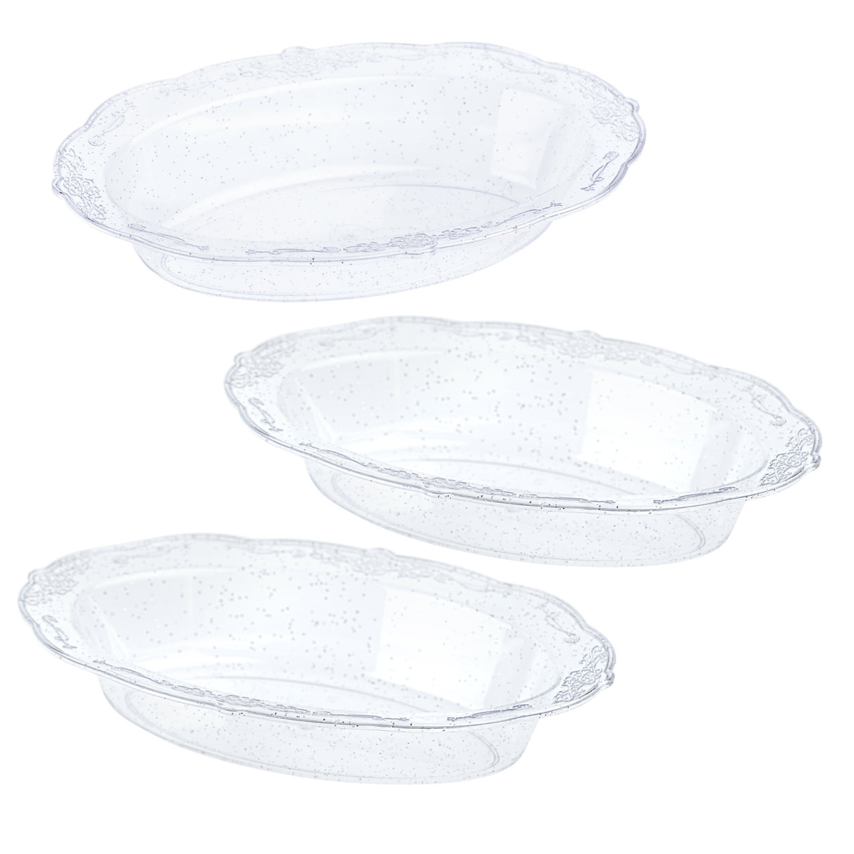 Pack of 10 Glittered Silver 6oz Plastic Mini Dessert Bowls - Decodine