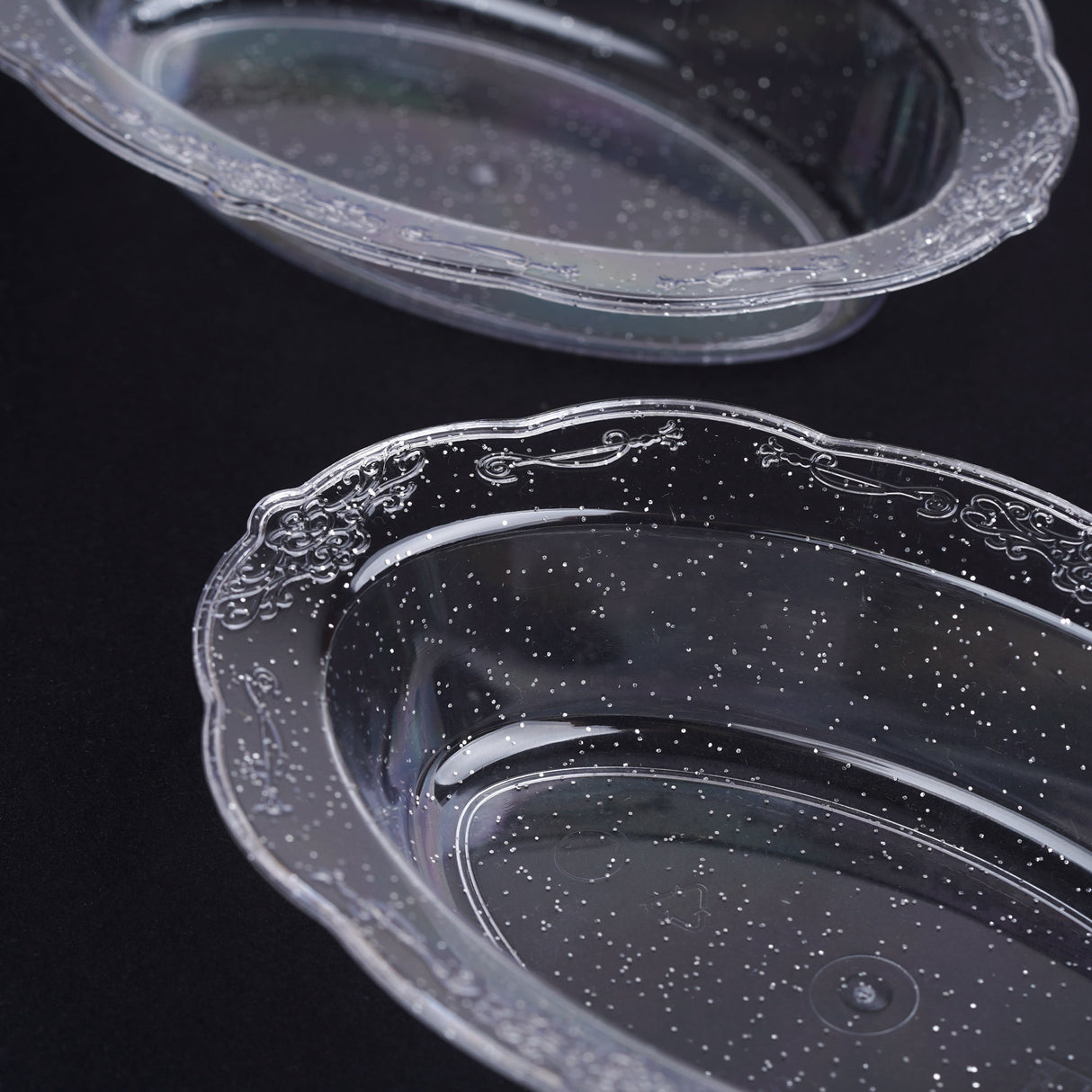 Pack of 10 Glittered Silver 6oz Plastic Mini Dessert Bowls - Decodine