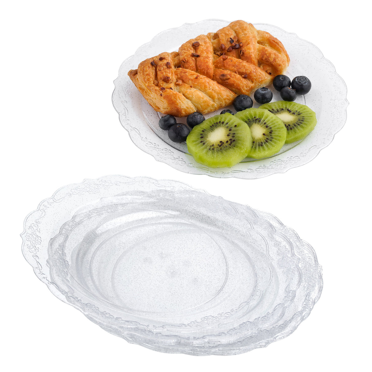 Pack of 10 Glittered Silver "7.5 Plastic Party Plates 19cm - Decodine