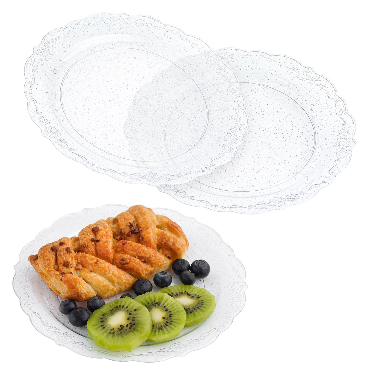 Pack of 10 Glittered Silver "7.5 Plastic Party Plates 19cm - Decodine