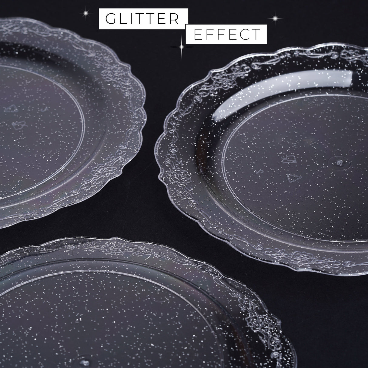 Pack of 10 Glittered Silver "7.5 Plastic Party Plates 19cm - Decodine