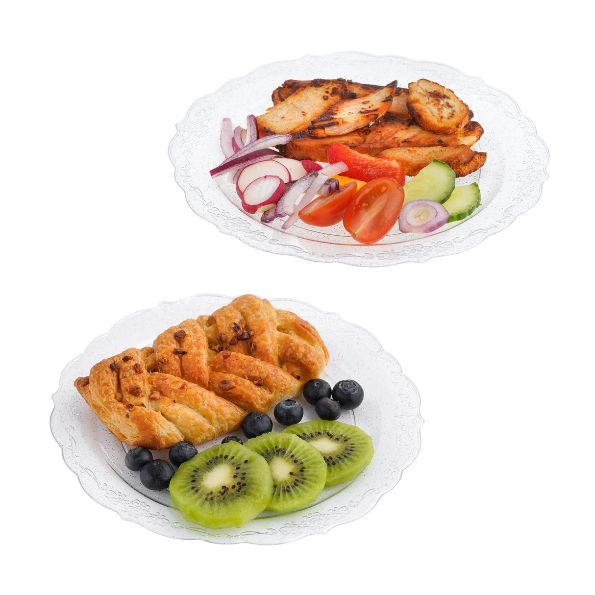 Pack of 10 Glittered Silver "7.5 Plastic Party Plates 19cm - Decodine