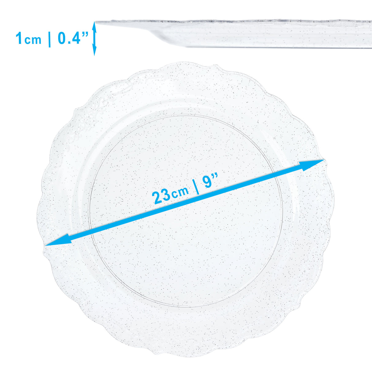 Pack of 10 Glittered Silver "9 Plastic Party Plates 23cm - Decodine