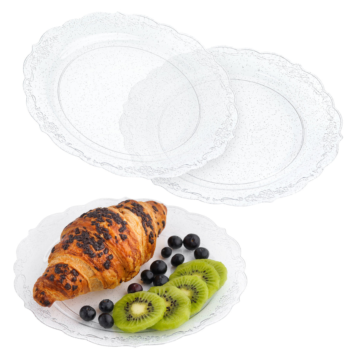 Pack of 10 Glittered Silver "9 Plastic Party Plates 23cm - Decodine