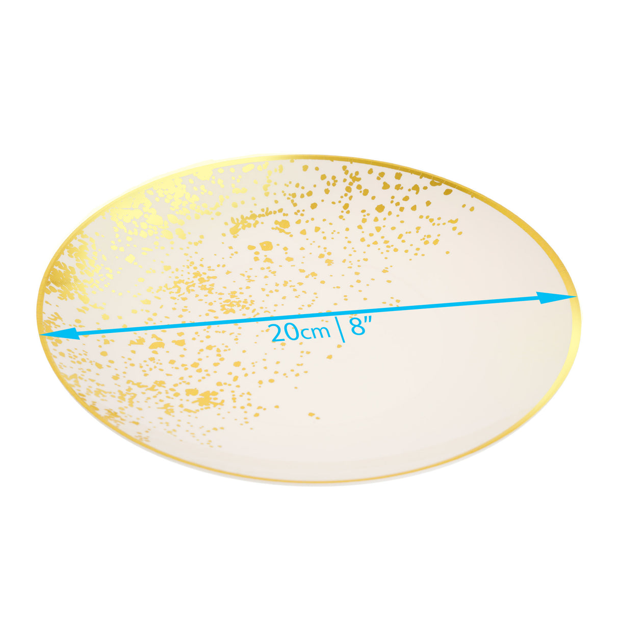 Pack of 10 Hard Plastic Plates 8" - Ivory Cream with Gold Polka Dots - Lightweight and Versatile - Decodine