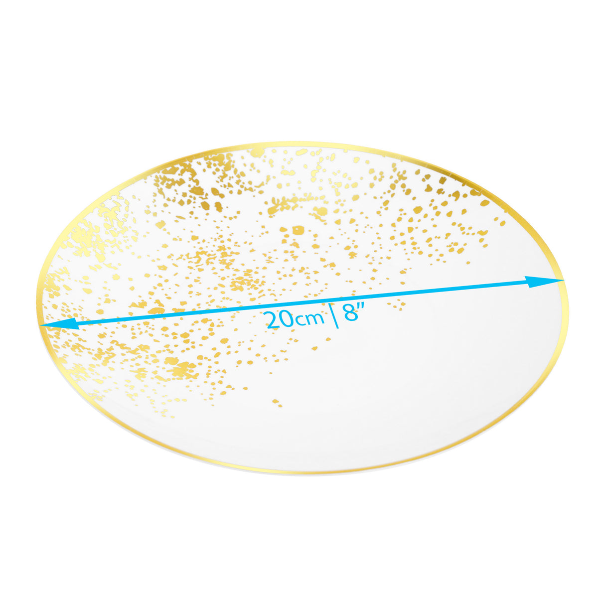 Pack of 10 Hard Plastic Plates 8" - White with Gold Polka Dots - Lightweight and Versatile - Decodine