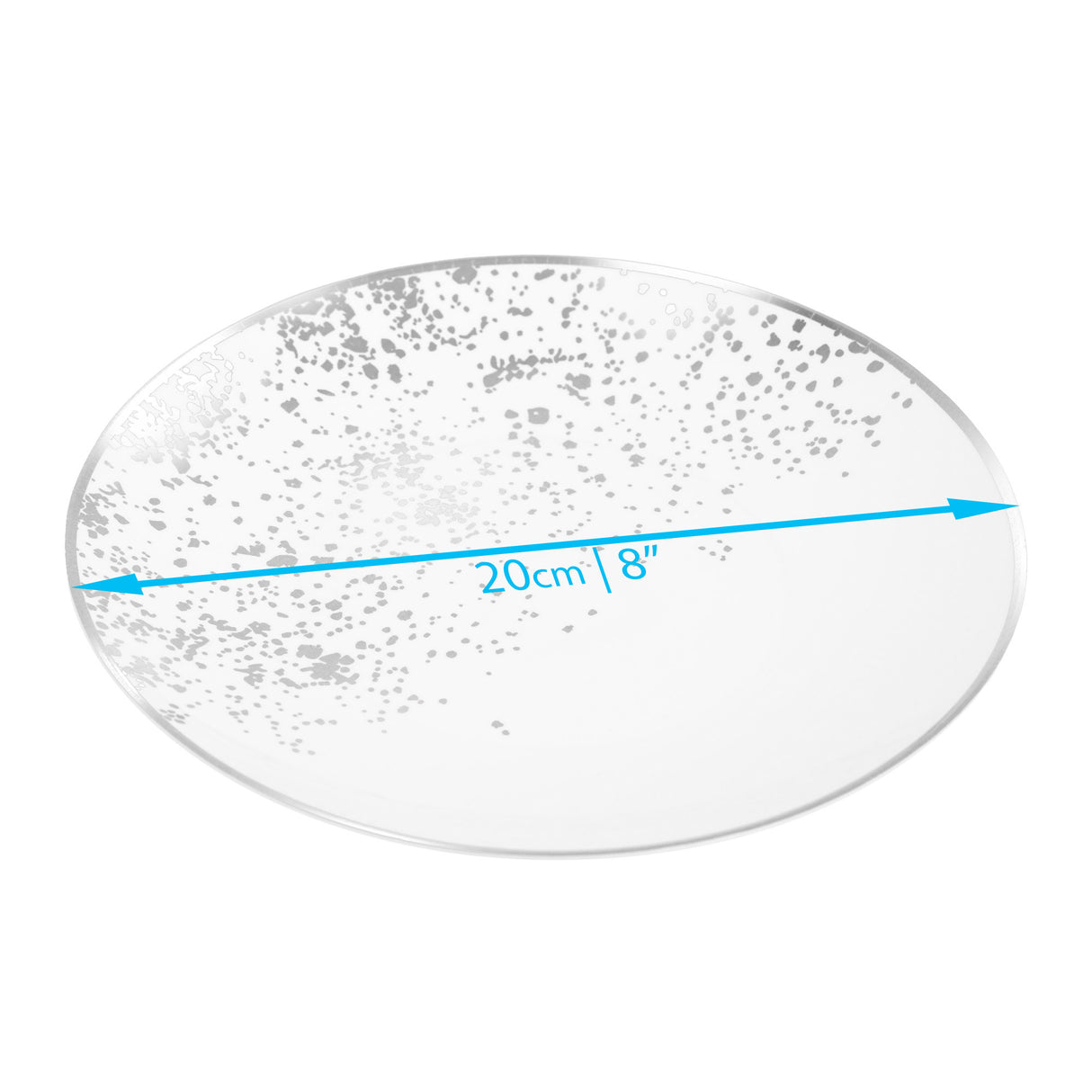 Pack of 10 Hard Plastic Plates 8" - White with Silver Polka Dots - Lightweight and Versatile - Decodine