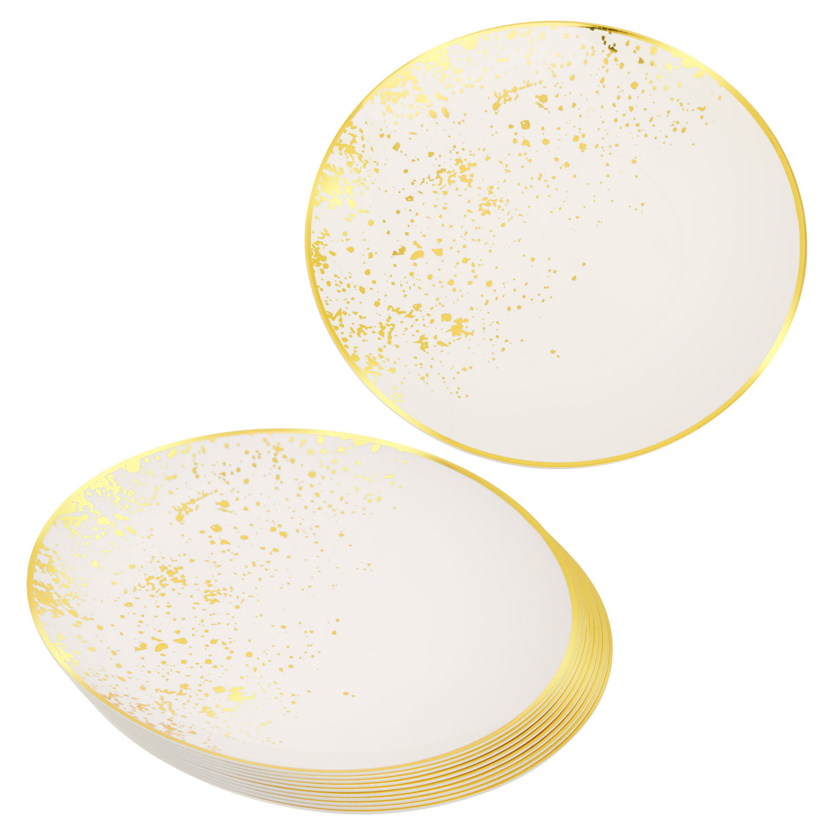 Pack of 10 Hard Plastic Plates 9" - Ivory Cream with Gold Polka Dots - Lightweight and Versatile - Decodine