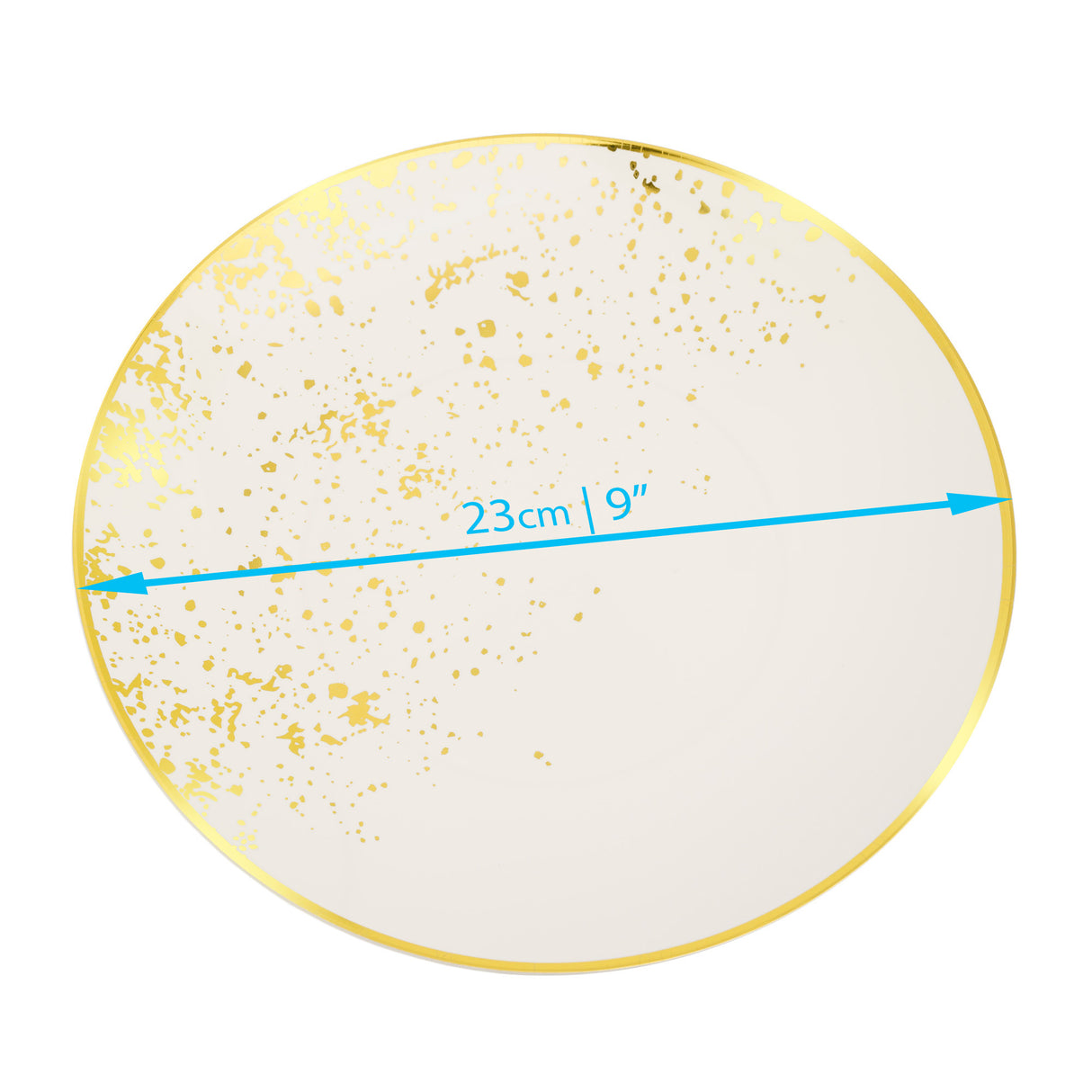 Pack of 10 Hard Plastic Plates 9" - Ivory Cream with Gold Polka Dots - Lightweight and Versatile - Decodine