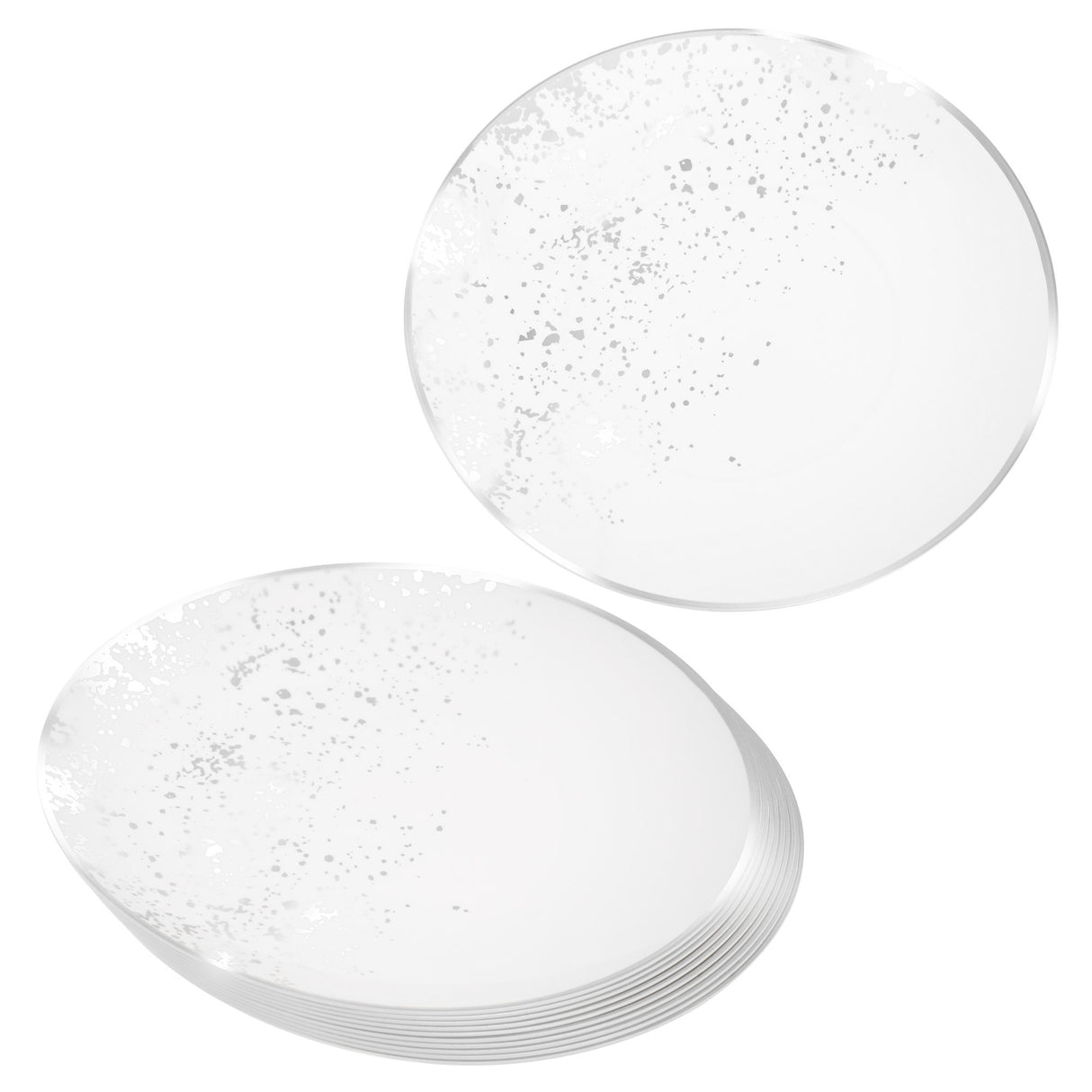 Pack of 10 Hard Plastic Plates 9" - White with Silver Polka Dots - Lightweight and Versatile - Decodine