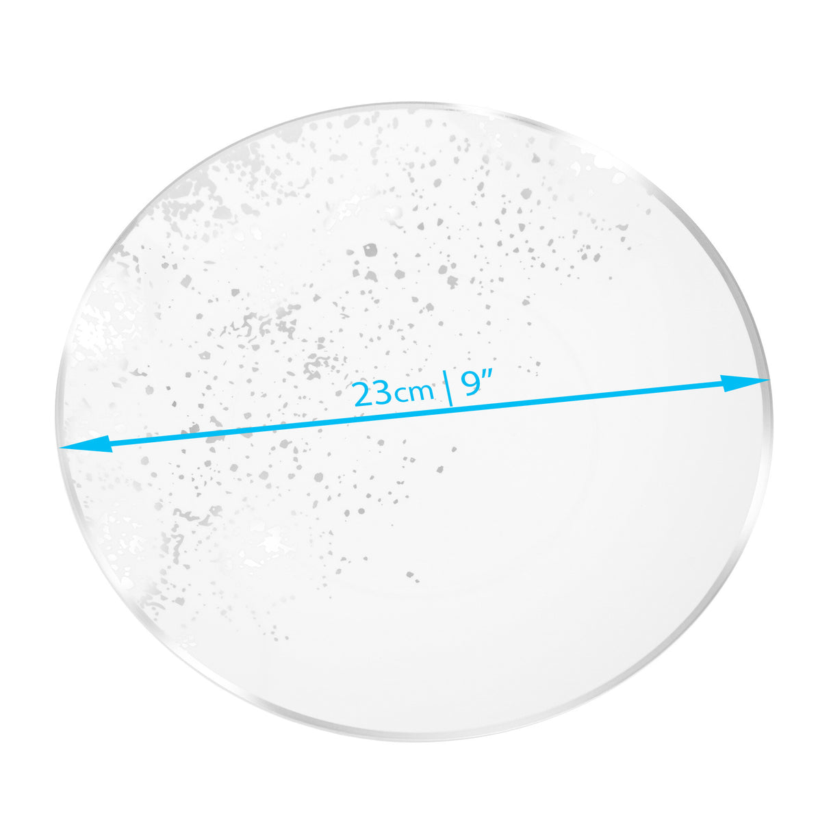 Pack of 10 Hard Plastic Plates 9" - White with Silver Polka Dots - Lightweight and Versatile - Decodine
