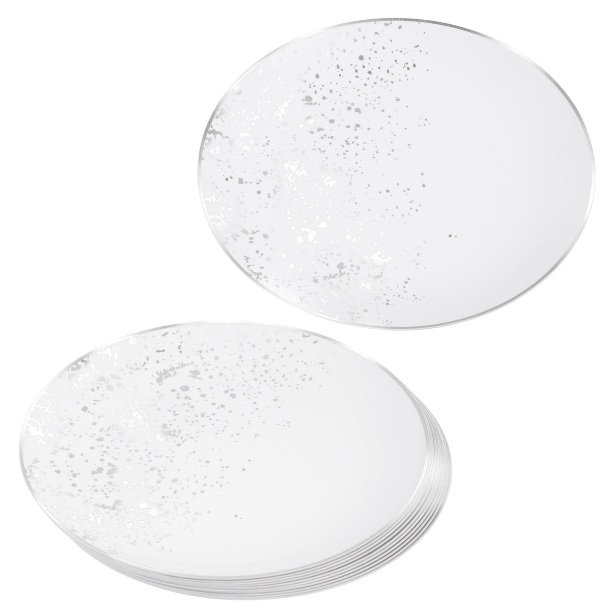 Pack of 10 Hard Plastic Plates 10" - White with Silver Polka Dots - Lightweight and Versatile - Decodine