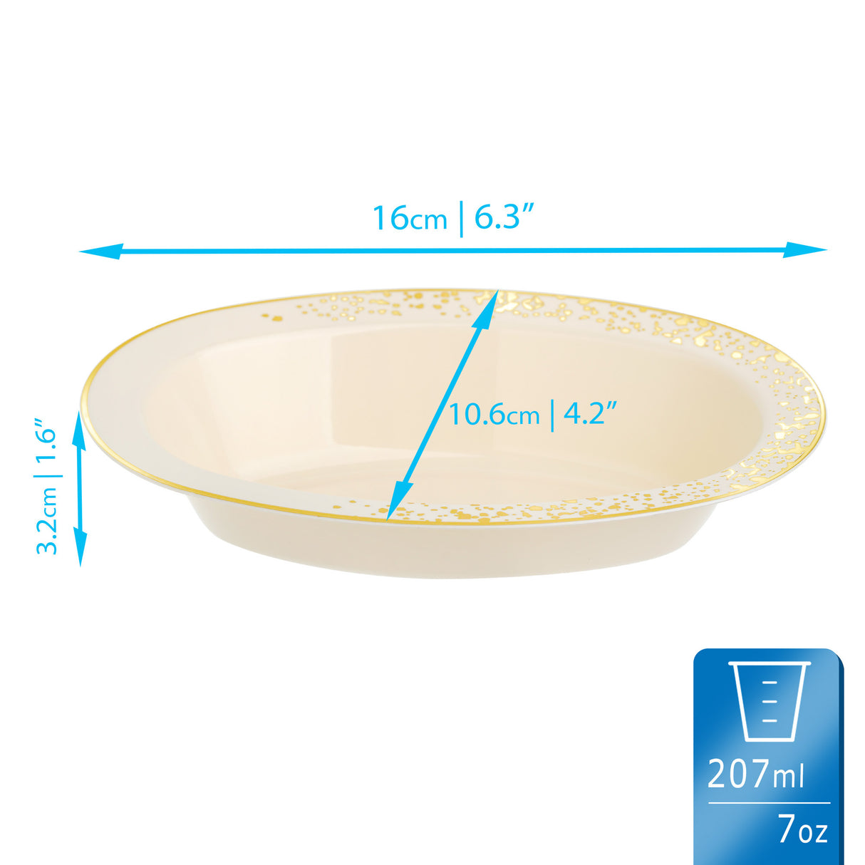 Pack of 10 Oval Serving Bowls - Ivory Cream with Gold Polka Dots - Versatile 7oz Size for Elegant Presentations - Decodine