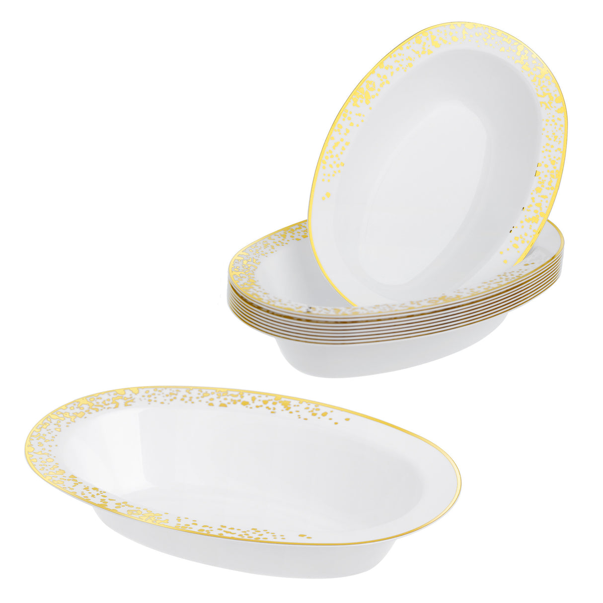 Pack of 10 Oval Serving Bowls - White with Gold Polka Dots - Versatile 7oz Size for Elegant Presentations - Decodine