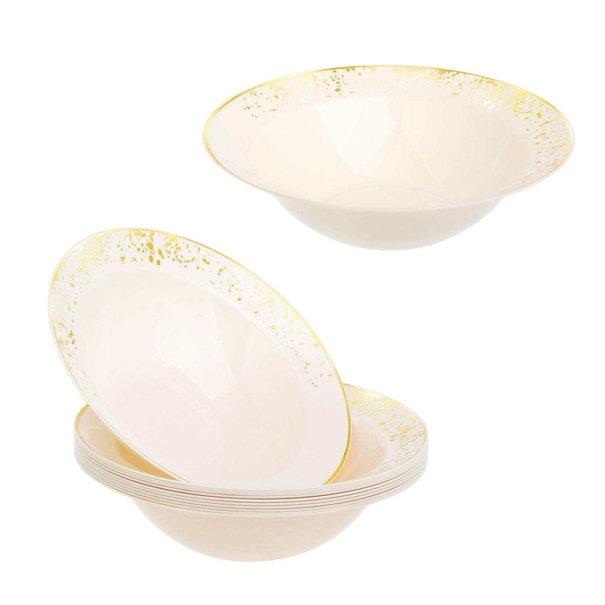 Pack of 10 Small Serving Bowls 5oz - Ivory Cream with Gold Polka Dots - Lightweight and Versatile for Candies, Nuts, and Desserts - Decodine