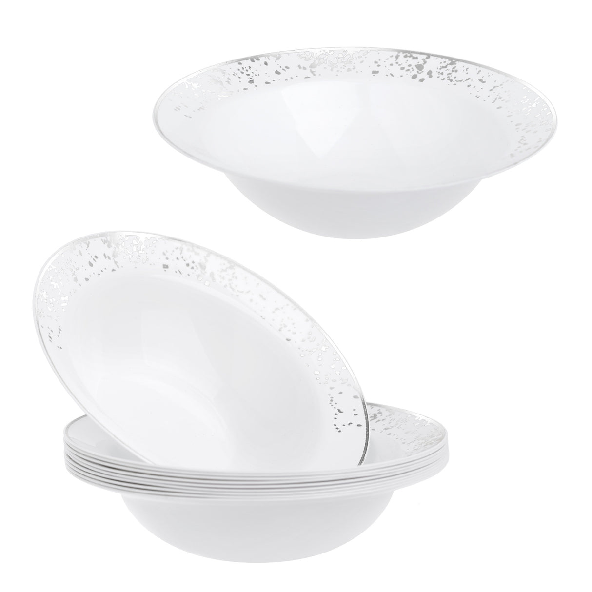 Pack of 10 Small Serving Bowls - White with Silver Polka Dots - Lightweight and Versatile for Candies, Nuts, and Desserts - Decodine