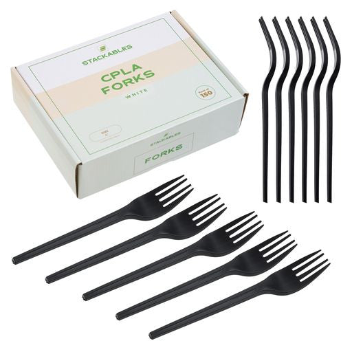 Pack of 150 6" Black CPLA Disposable Forks - Decodine