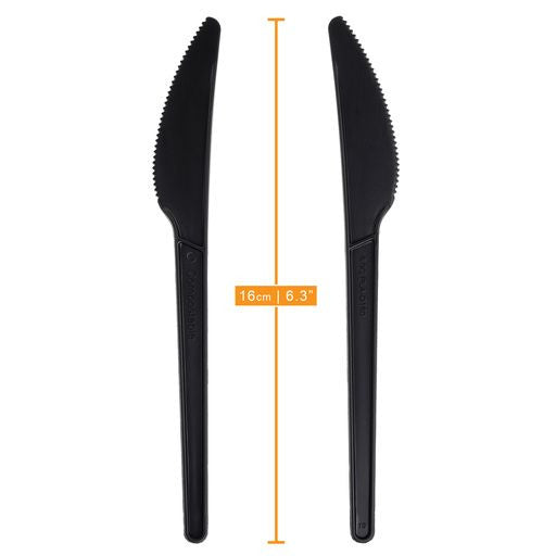 Pack of 150 6" Black CPLA Disposable Knives - Decodine